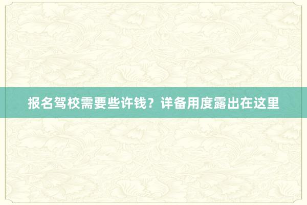 报名驾校需要些许钱？详备用度露出在这里